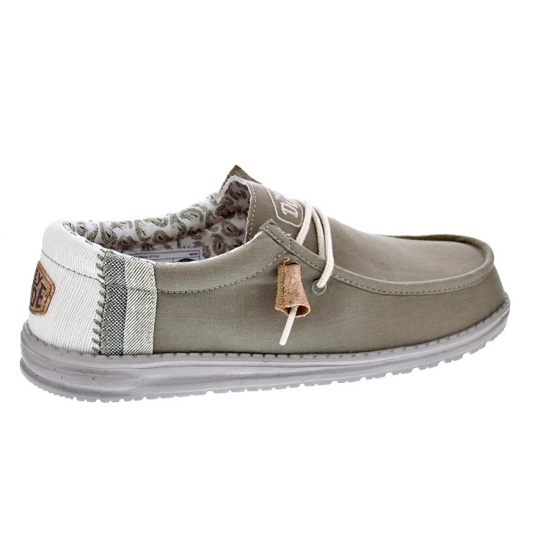 Mocasines Hey Dude zapatos Hombre modelo Wally Linen Natural Verde Elástico