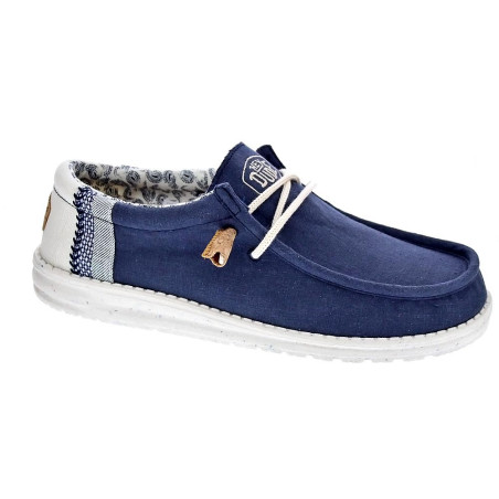 Mocasines Hey Dude zapatos Hombre modelo Wally Linen Natural Azul Elástico