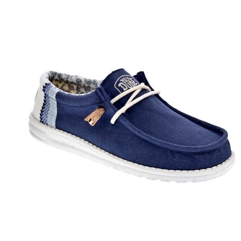 Mocasines Hey Dude zapatos Hombre modelo Wally Linen Natural Azul Elástico
