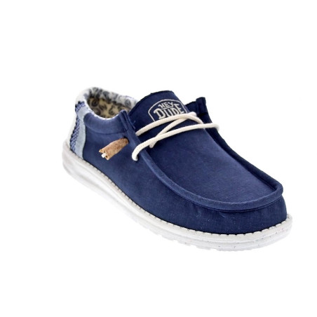 Mocasines Hey Dude zapatos Hombre modelo Wally Linen Natural Azul Elástico
