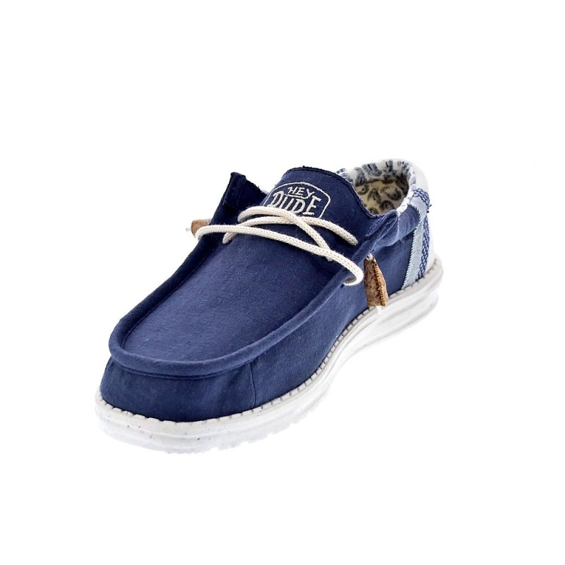 Mocasines Hey Dude zapatos Hombre modelo Wally Linen Natural Azul Elástico