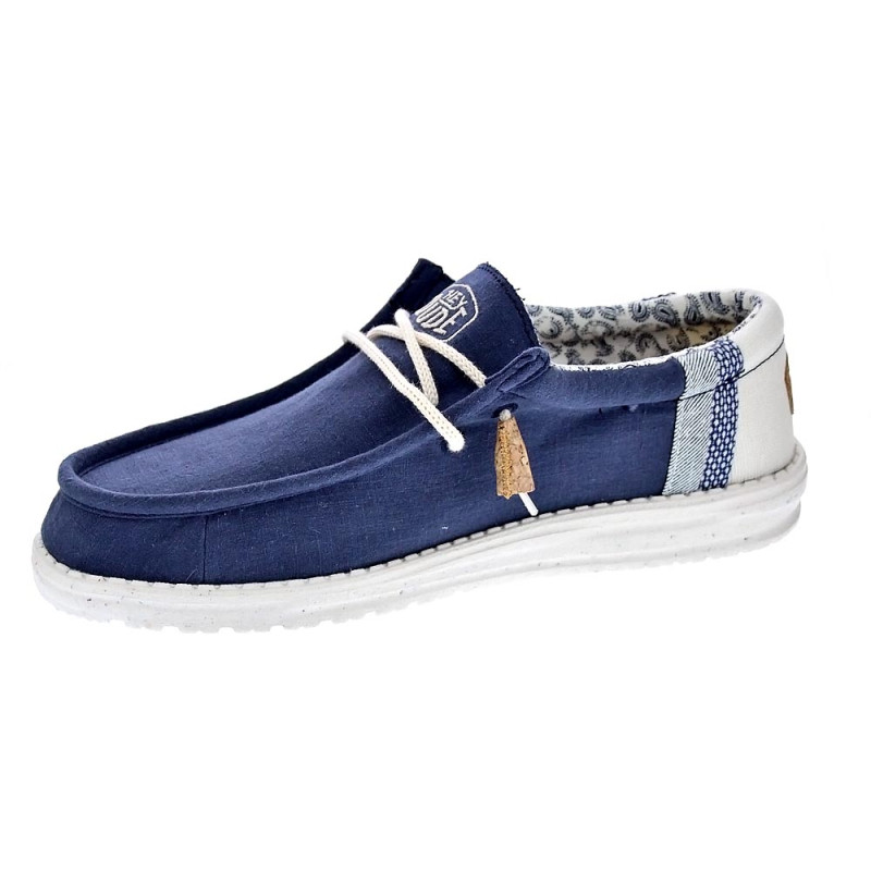 Mocasines Hey Dude zapatos Hombre modelo Wally Linen Natural Azul Elástico