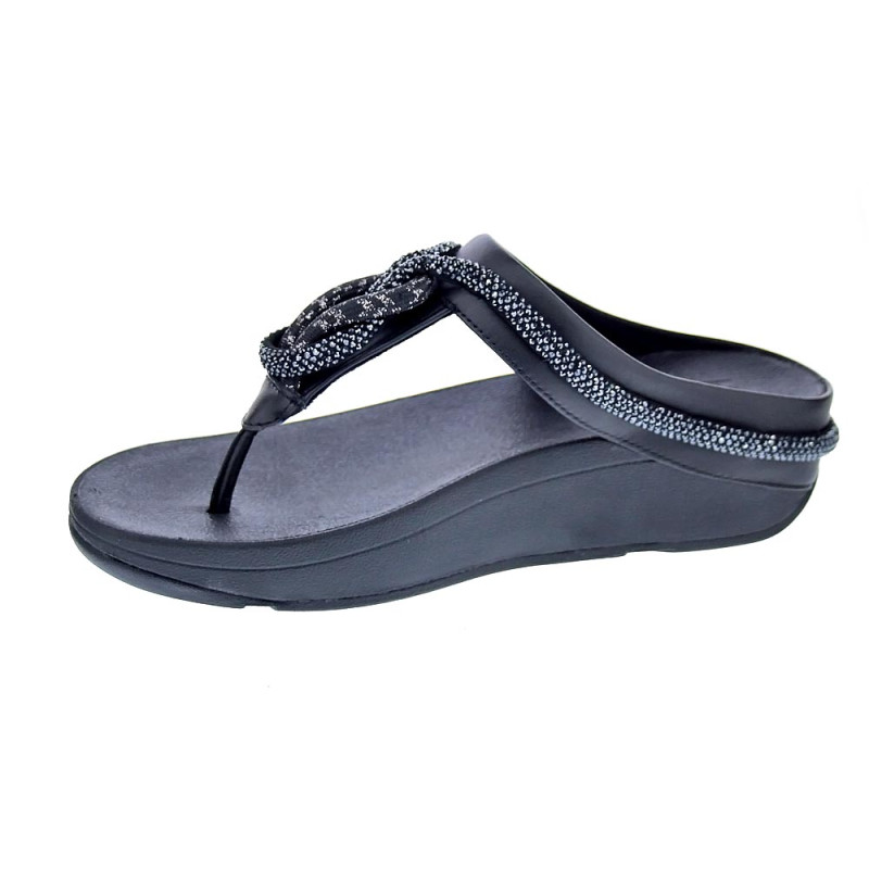 Sandalias FitFlop zapatos Mujer modelo Fino Crystal Toe Negro 