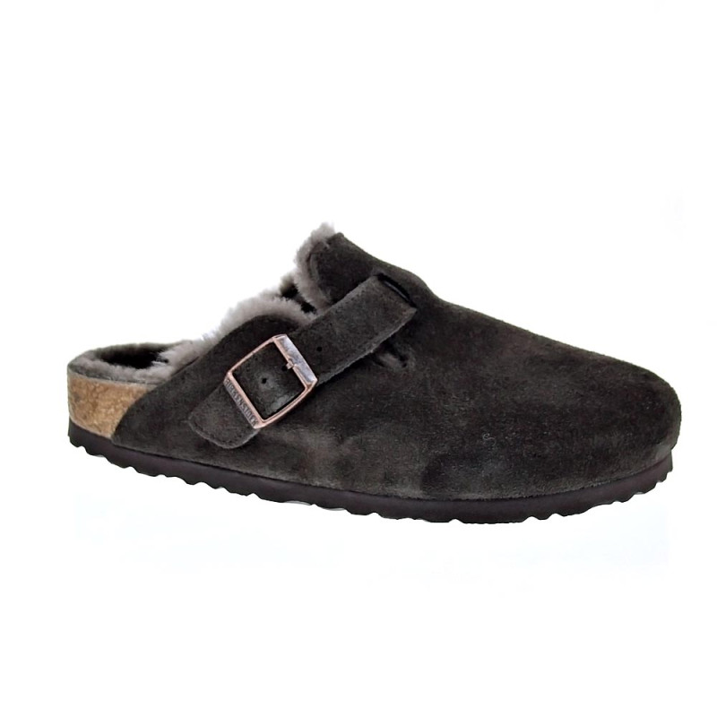 Zuecos Birkenstock zapatos Mujer modelo Suede Letaher Gris 