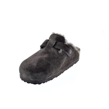 Zuecos Birkenstock zapatos Mujer modelo Suede Letaher Gris 