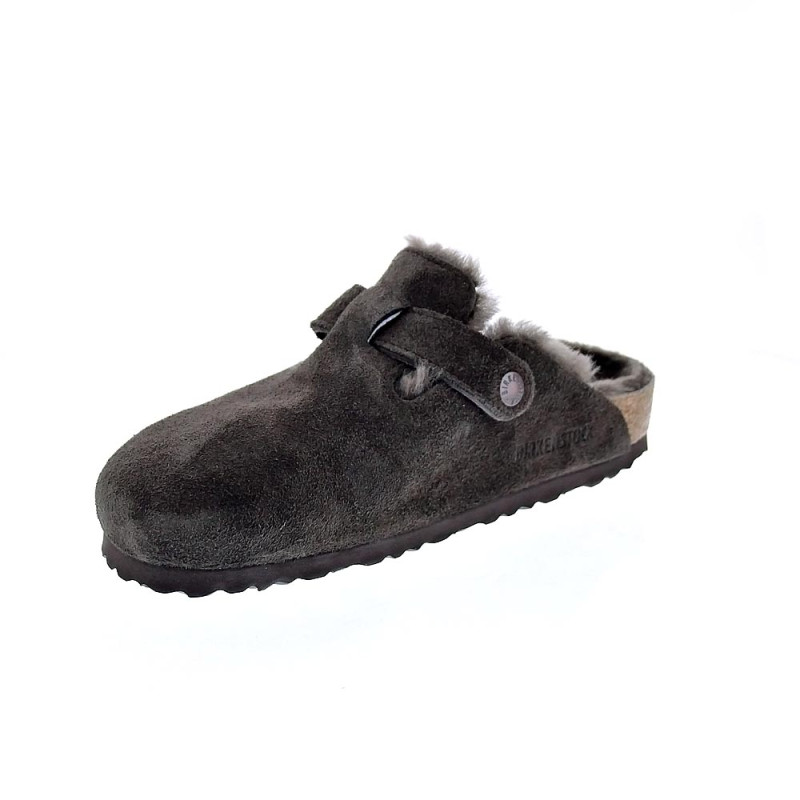 Zuecos Birkenstock zapatos Mujer modelo Suede Letaher Gris 