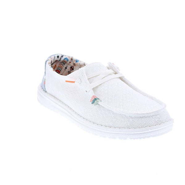 Mocasines Hey Dude zapatos Mujer modelo Wendy Boho Blanco Cordón