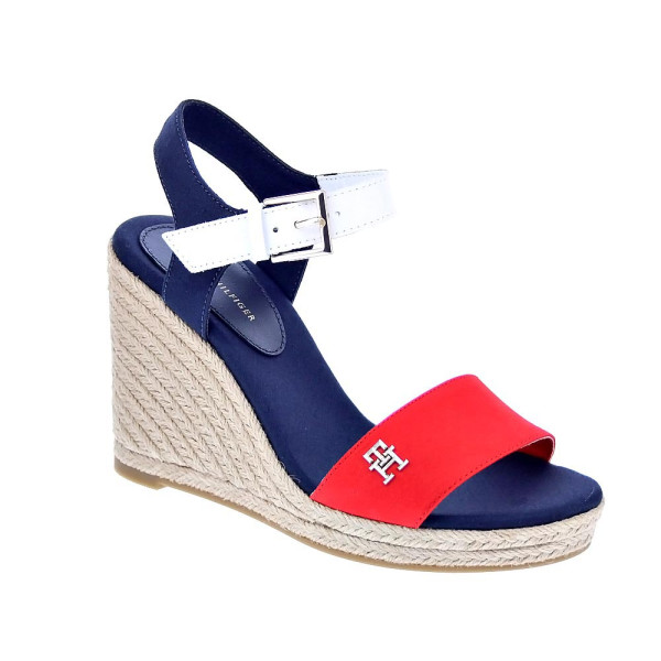 Sandalias Tommy Hilfiger zapatos Mujer modelo Stripes Wedge Azul Hebilla