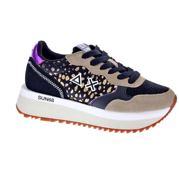 Zapatillas Sun68 AX zapatos Mujer modelo Big Akky Animalier Negro Cordón
