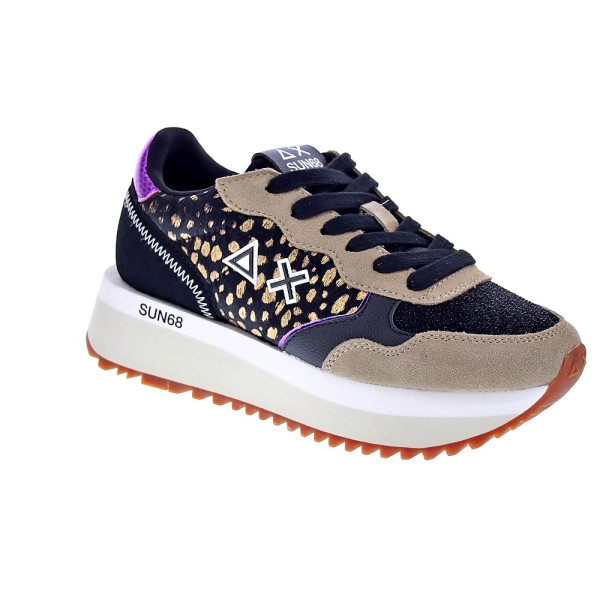 Zapatillas Sun68 AX zapatos Mujer modelo Big Akky Animalier Negro Cordón