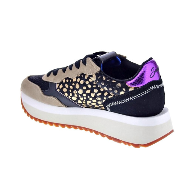 Zapatillas Sun68 AX zapatos Mujer modelo Big Akky Animalier Negro Cordón