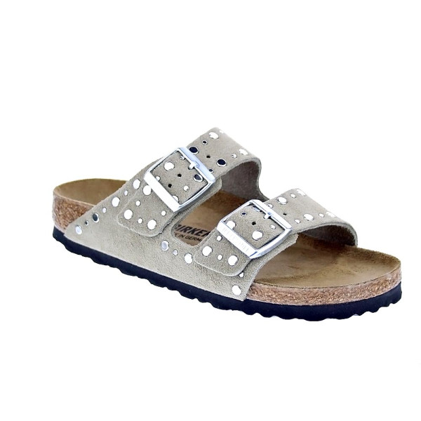 Sandalias Birkenstock zapatos Mujer modelo Arizona Rivet Border Gris Hebillas