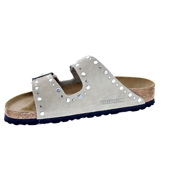 Sandalias Birkenstock zapatos Mujer modelo Arizona Rivet Border Gris Hebillas