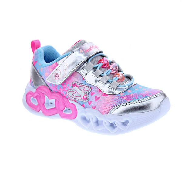 Zapatillas Skechers zapatos Niña modelo Luces Infinite Heart Jewels Plata Velcro