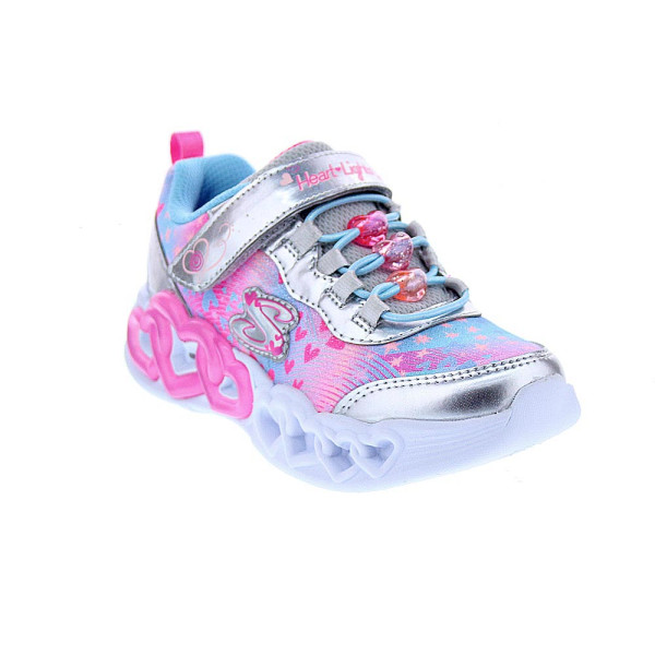 Zapatillas Skechers zapatos Niña modelo Luces Infinite Heart Jewels Plata Velcro