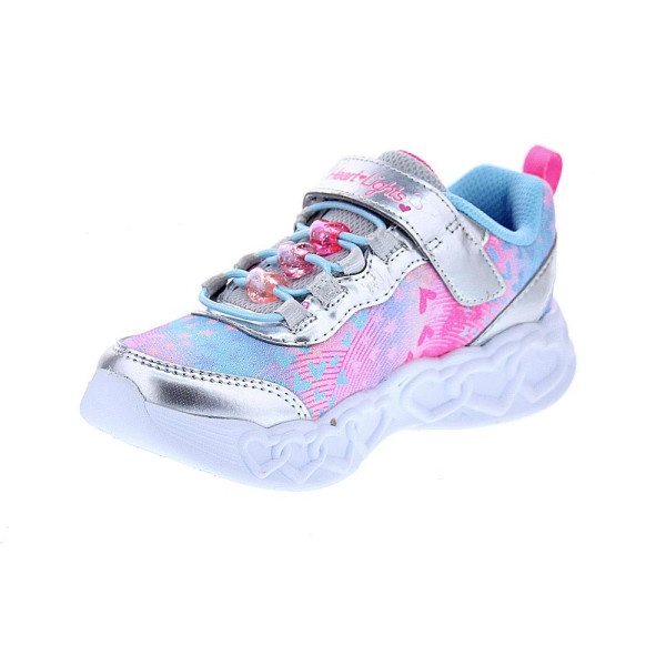 Zapatillas Skechers zapatos Niña modelo Luces Infinite Heart Jewels Plata Velcro